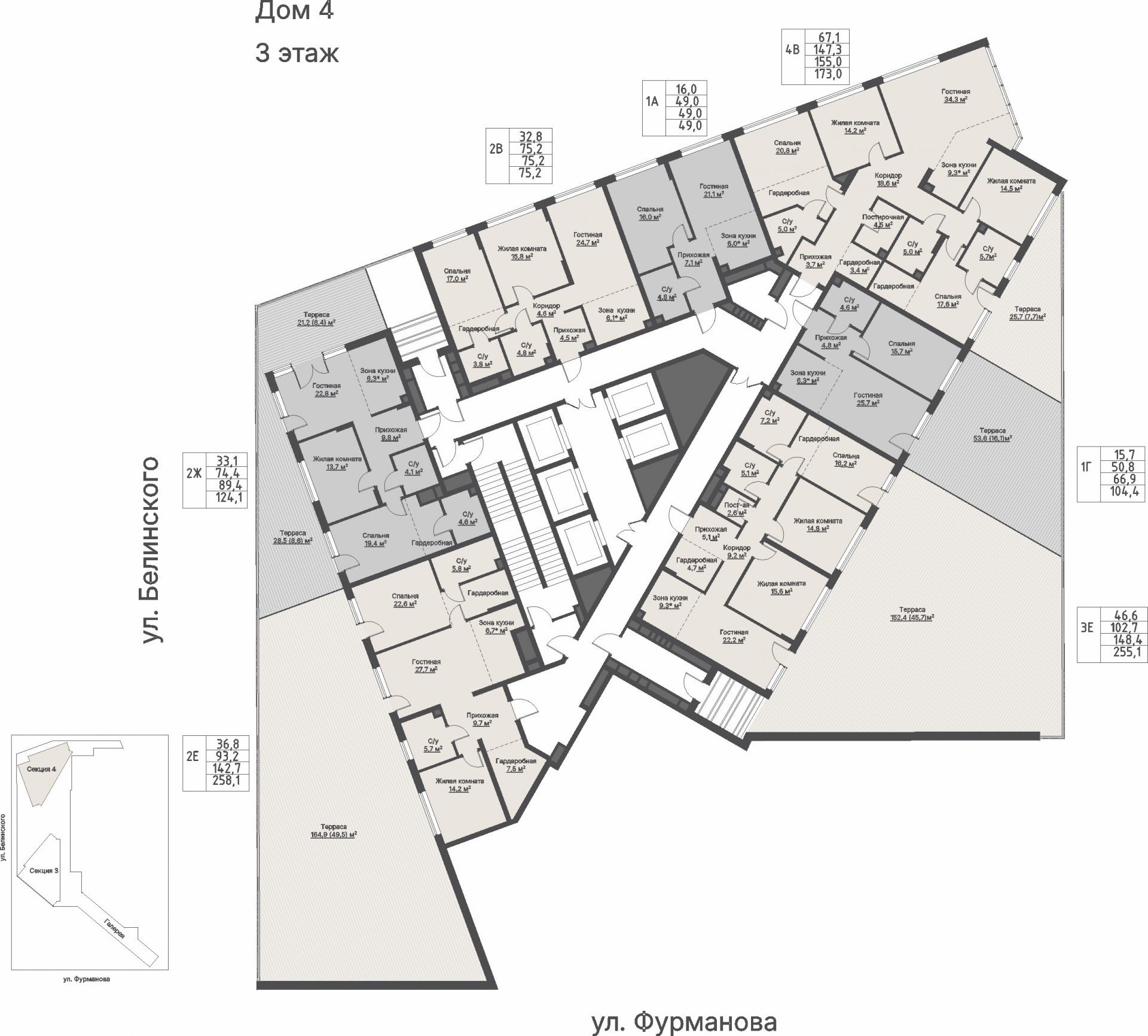 2 к. квартира, ЖК «Никольский» 2 очередь, ул. Белинского, д. 109/5,  кв. К4-3-1, пд.4, эт. 3/27, 89,4 м², 19 660 000 ₽, 219 911 ₽/м²