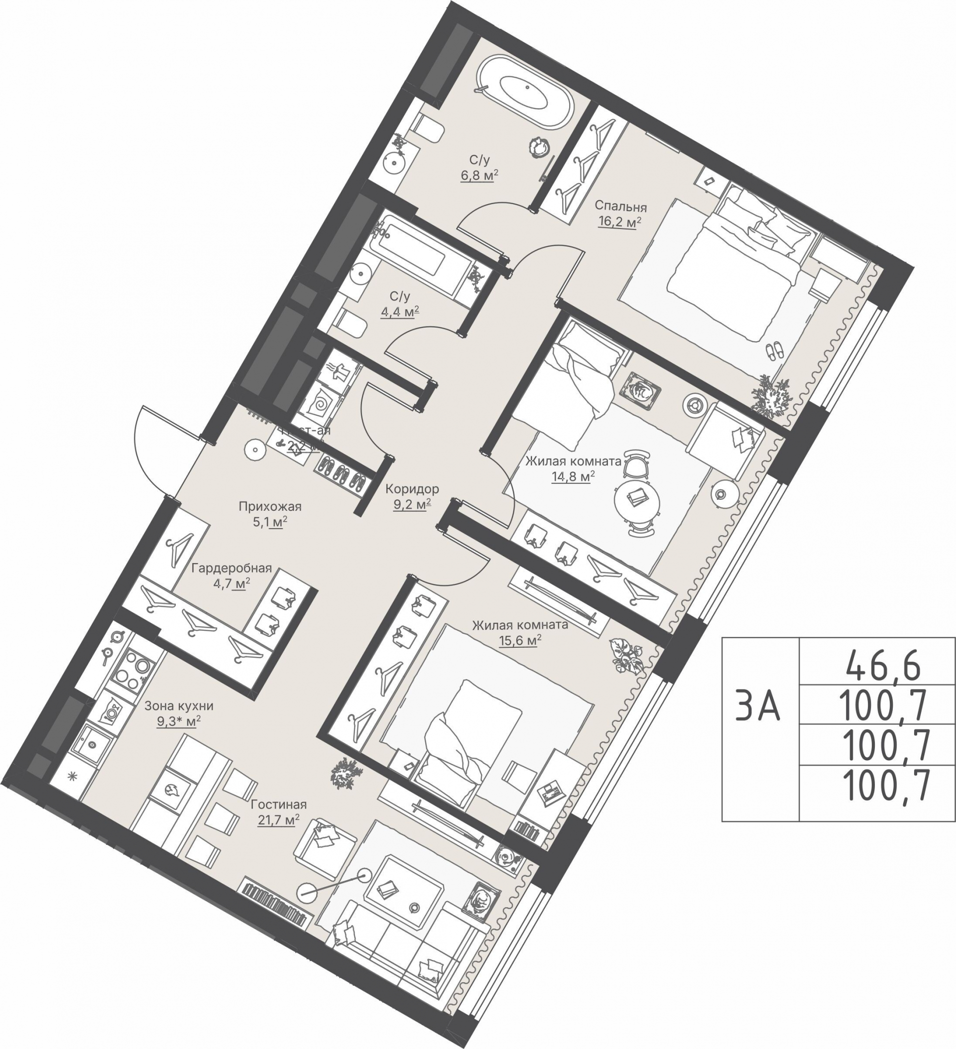 3 к. квартира, ЖК «Никольский» 2 очередь, ул. Белинского, д. 109/5,  кв. К4-4-6, пд.4, эт. 4/27, 100,7 м², 21 784 000 ₽, 216 326 ₽/м²