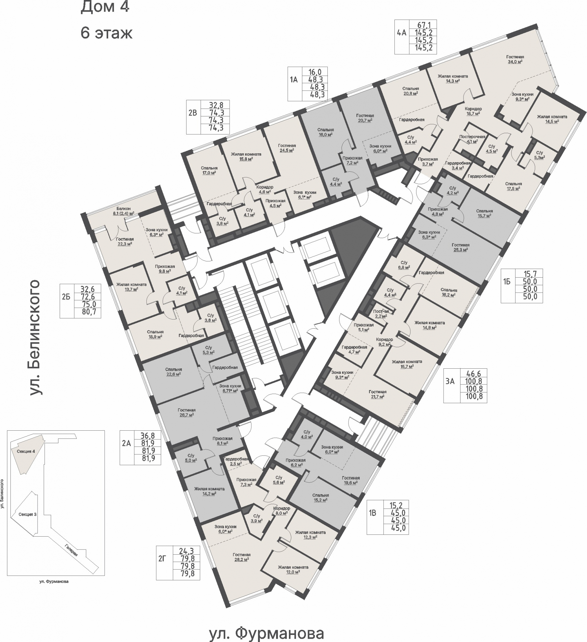 2 к. квартира, ЖК «Никольский» 2 очередь, ул. Белинского, д. 109/5,  кв. К4-6-8, пд.4, эт. 6/27, 79,8 м², 17 227 000 ₽, 215 877 ₽/м²