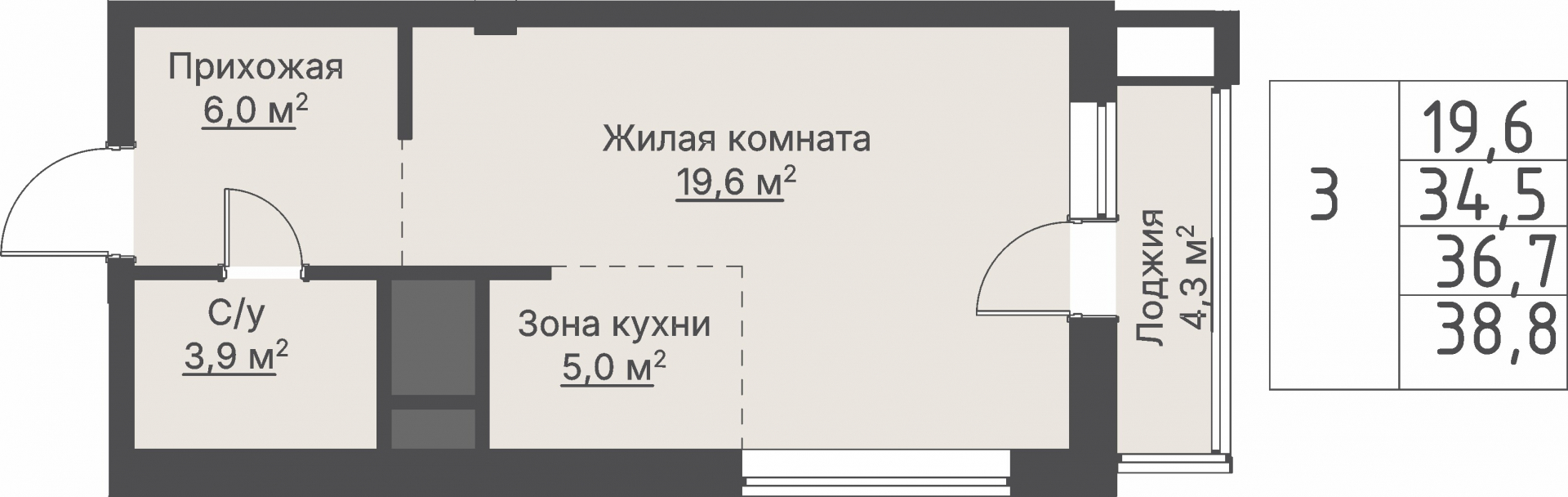 1 к. квартира, ЖК «Кедровый», ул. Кедровая, д. 1,  кв. 1-1.1-2-3, пд.1, эт. 2/8, 36,7 м², 10 890 000 ₽, 296 730 ₽/м²