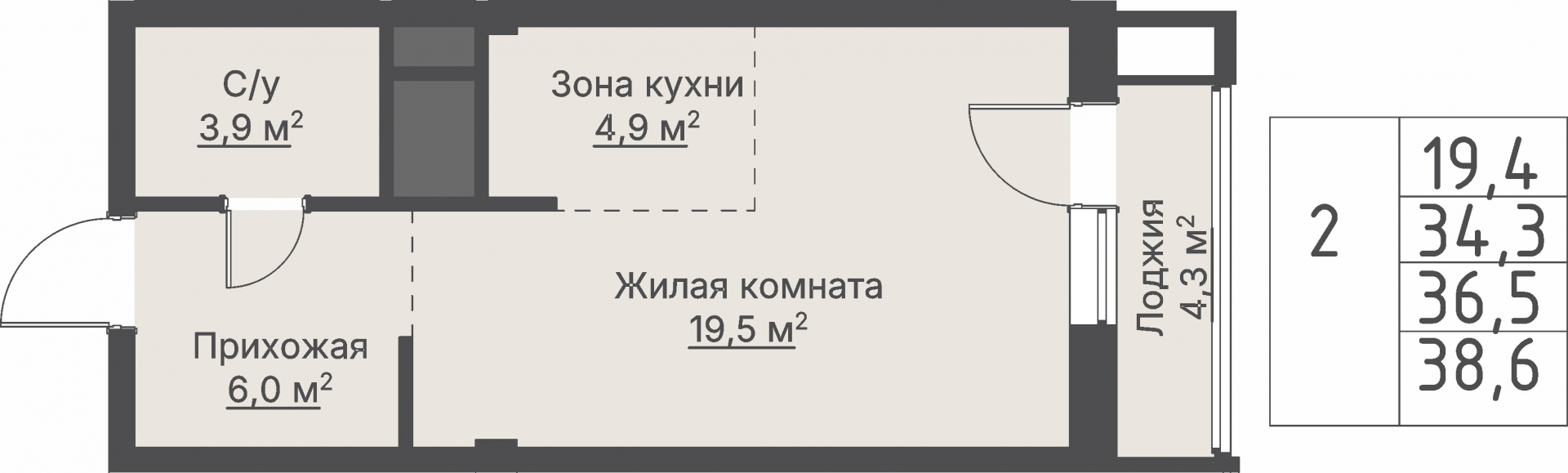 1 к. квартира, ЖК «Кедровый», ул. Кедровая, д. 1,  кв. 1-1.1-2-2, пд.1, эт. 2/8, 36,5 м², 10 640 000 ₽, 291 507 ₽/м²
