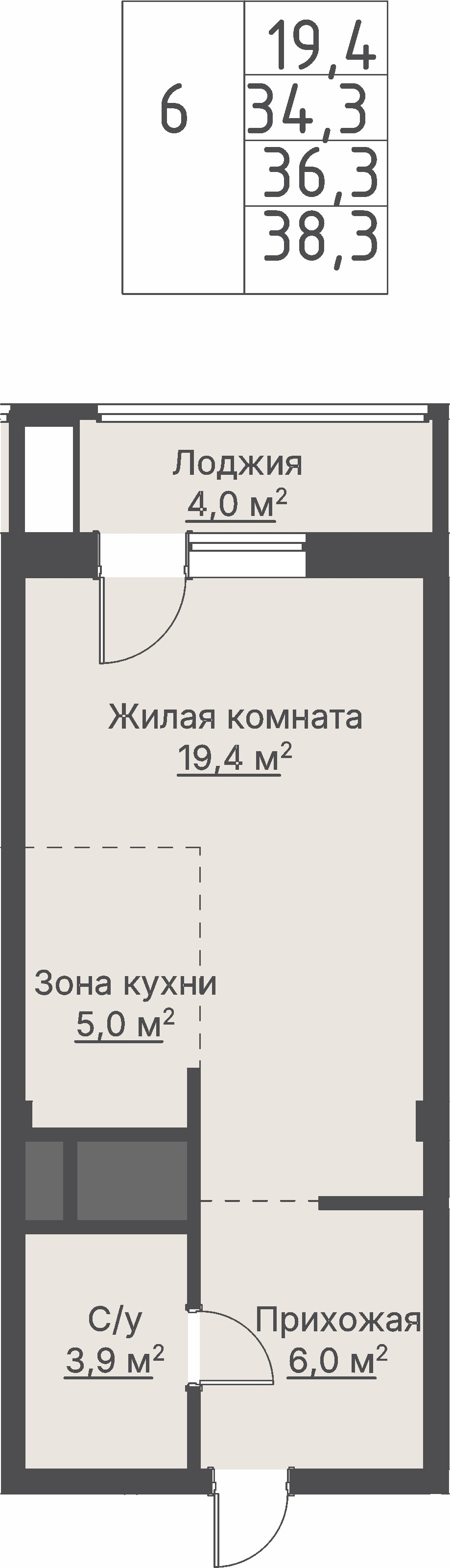 1 к. квартира, «Секция 1.4_Кедровый», ул. Кедровая,  кв. 1-1.1-2-6, пд.1, эт. 2/8, 36,3 м², 9 860 000 ₽, 271 625 ₽/м²