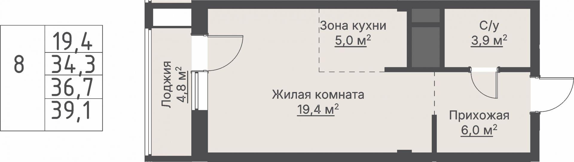 1 к. квартира, ЖК «Кедровый», ул. Кедровая, д. 1,  кв. 1-1.1-2-8, пд.1, эт. 2/8, 36,7 м², 10 780 000 ₽, 293 733 ₽/м²