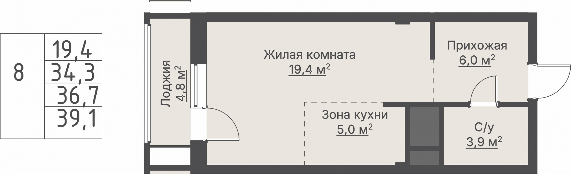 1 к. квартира, «Кедровый_Дом №2», ул. Кедровая,  кв. 1-1.2-3-8, пд.1, эт. 3/8, 36,7 м², 10 810 000 ₽, 294 550 ₽/м²