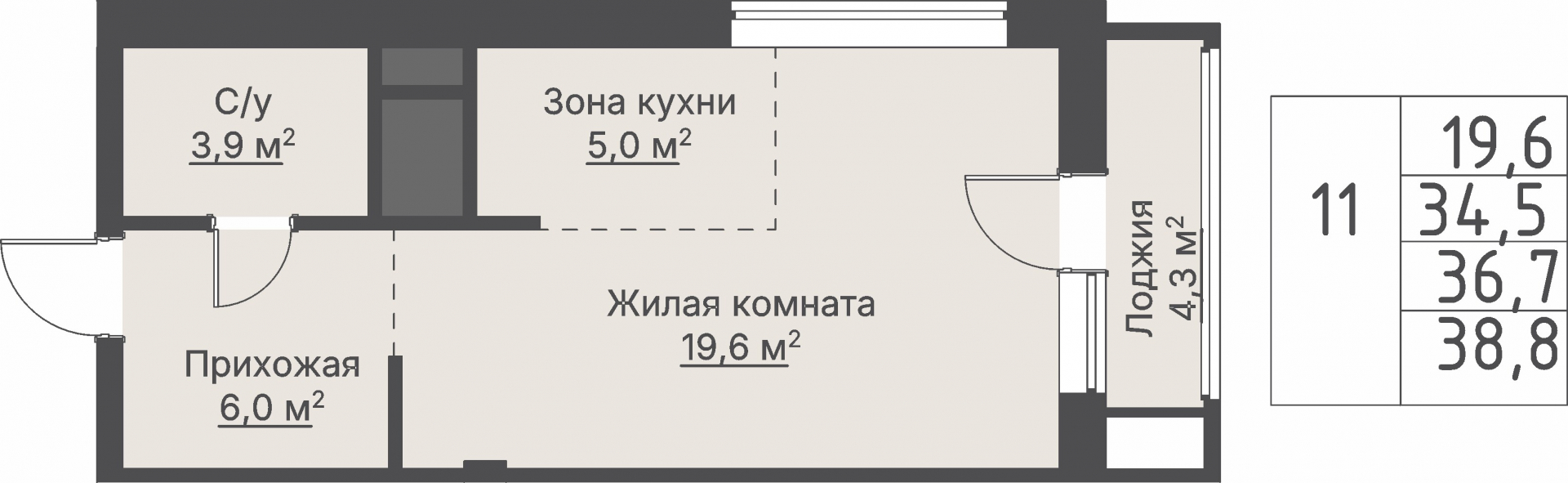 1 к. квартира, «Кедровый_Дом №2», ул. Кедровая,  кв. 1-1.2-3-11, пд.1, эт. 3/8, 36,7 м², 10 960 000 ₽, 298 638 ₽/м²