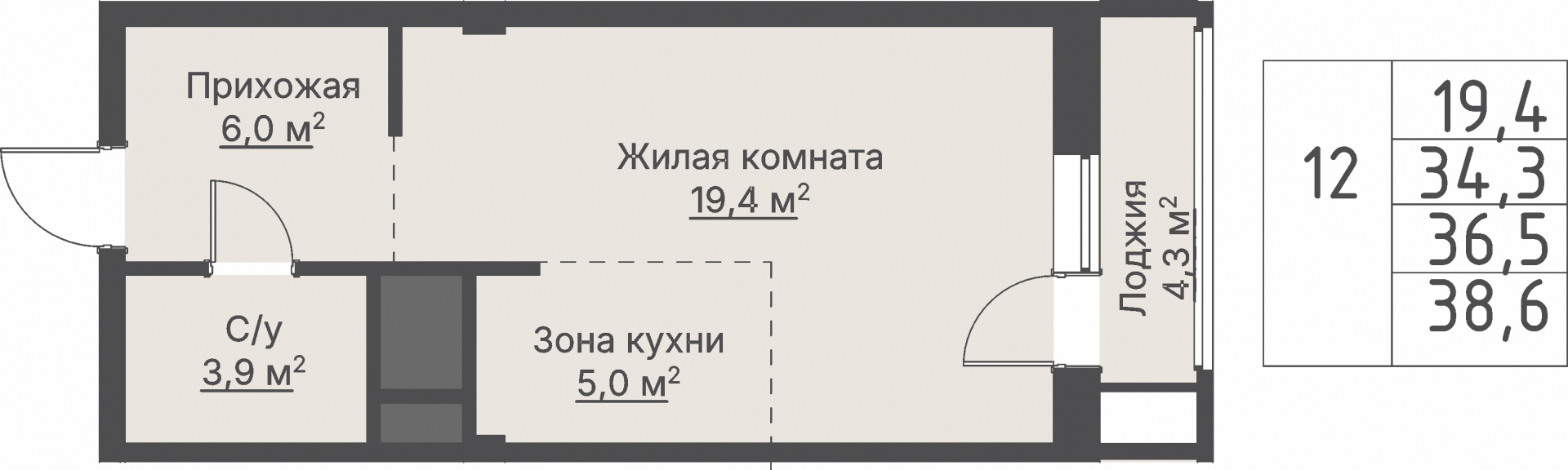1 к. квартира, «Кедровый_Дом №2», ул. Кедровая,  кв. 1-1.2-3-12, пд.1, эт. 3/8, 36,5 м², 10 680 000 ₽, 292 603 ₽/м²