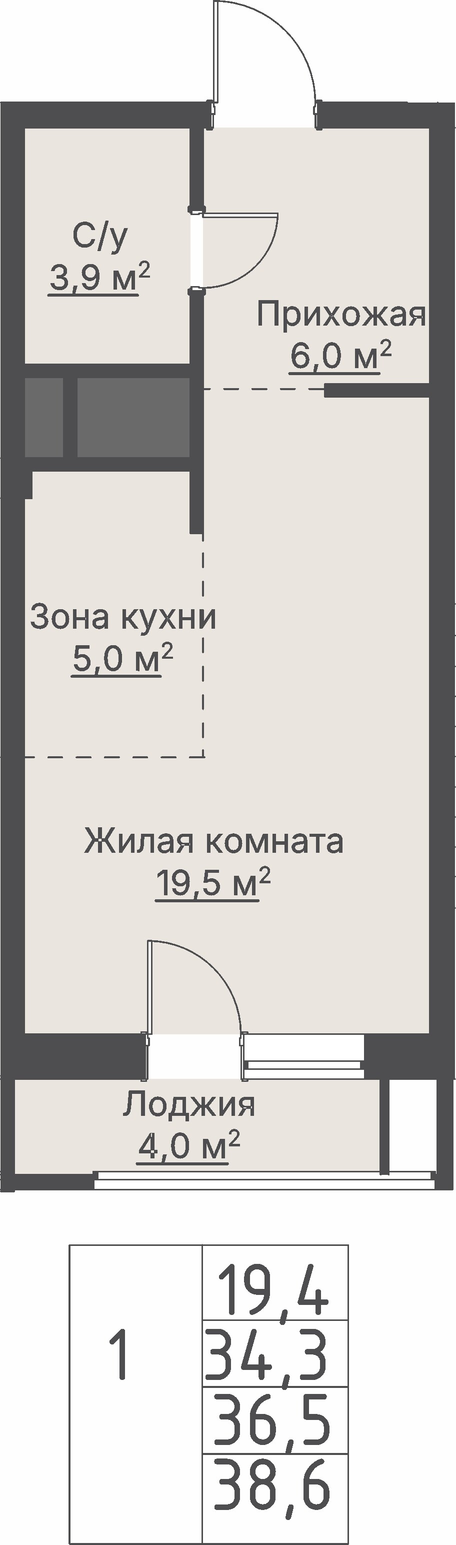 1 к. квартира, «Секция 1.4_Кедровый», ул. Кедровая,  кв. 1-1.1-2-1, пд.1, эт. 2/8, 36,6 м², 9 780 000 ₽, 267 213 ₽/м²