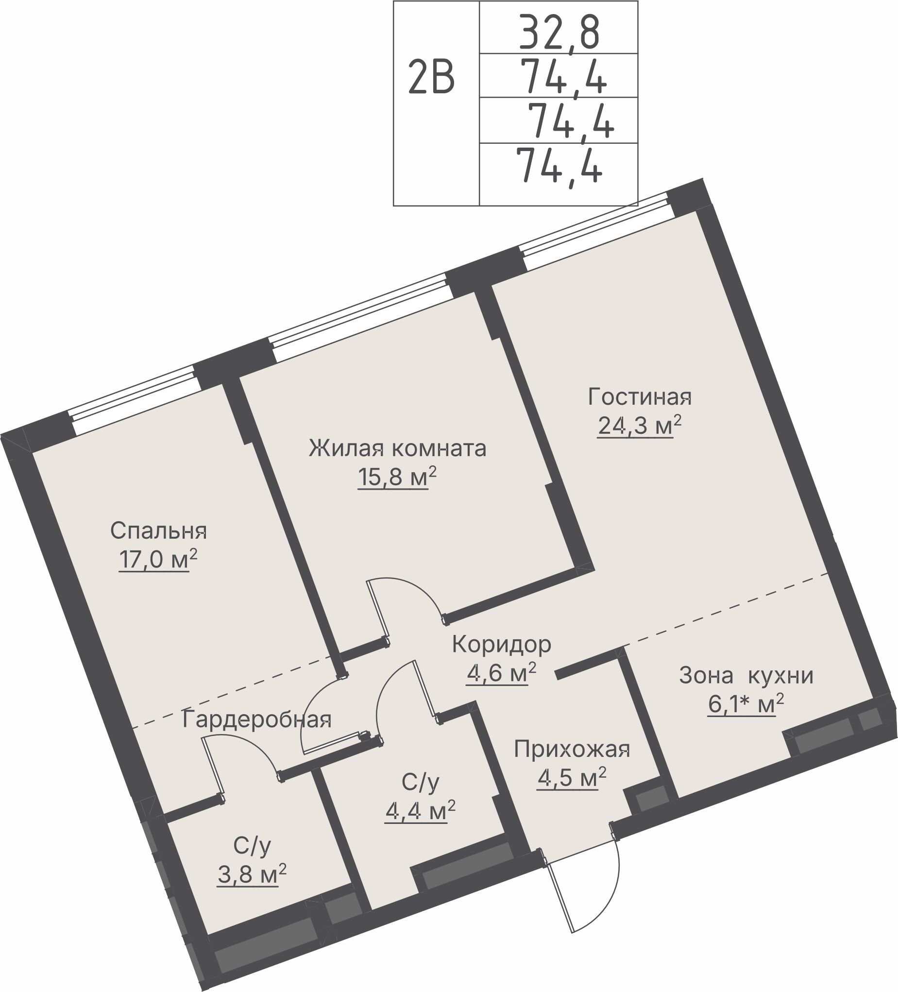 2 к. квартира, ЖК «Никольский» 2 очередь, ул. Белинского, д. 109/5,  кв. К4-4-2, пд.4, эт. 4/27, 74,4 м², 19 016 000 ₽, 255 591 ₽/м²