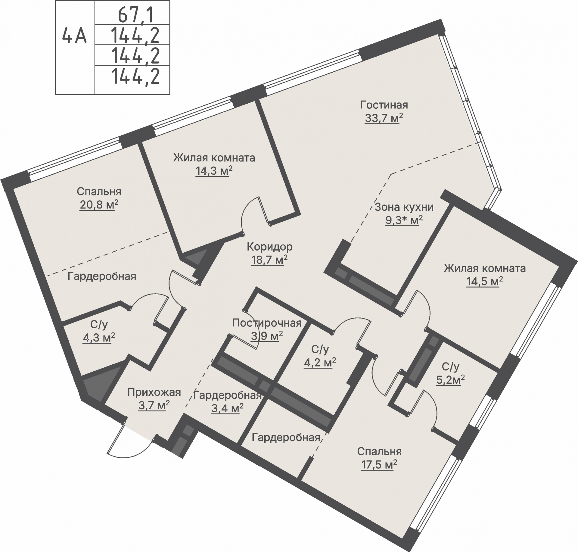 4 к. квартира, ЖК «Никольский» 2 очередь, ул. Белинского, д. 109/5,  кв. К4-8-4, пд.4, эт. 8/27, 144,2 м², 29 490 000 ₽, 204 508 ₽/м²