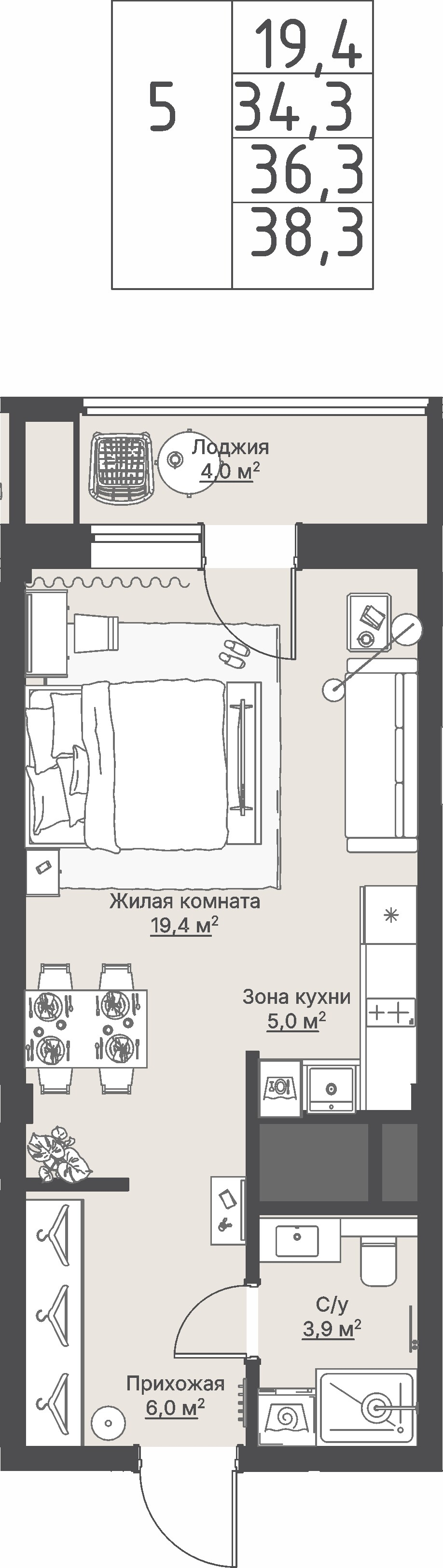 1 к. квартира, «Секция 1.4_Кедровый», ул. Кедровая,  кв. 1-1.1-5-5, пд.1, эт. 5/8, 36,3 м², 9 970 000 ₽, 274 656 ₽/м²