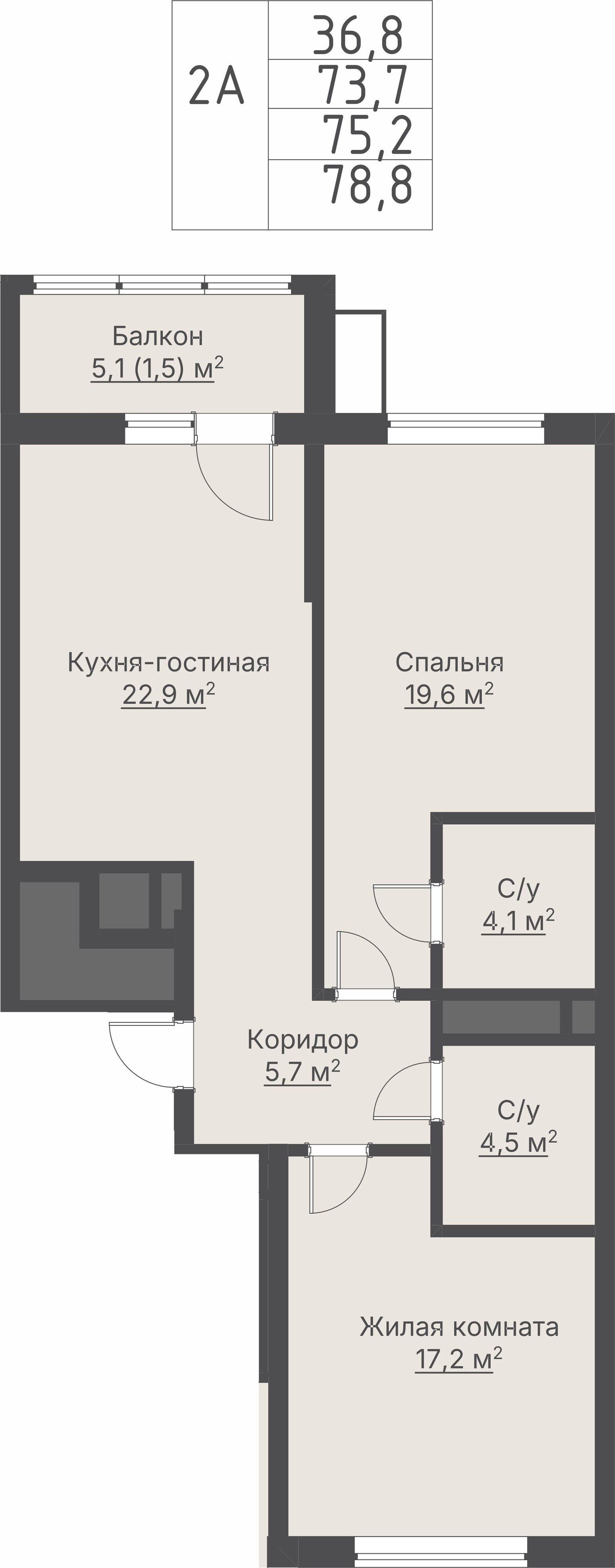2 к. квартира, ЖК «Нагорный», ул. Токарей, д. 16/2,  кв. №1.8-3-1, пд.8, эт. 3/28, 75,2 м², 17 546 000 ₽, 233 324 ₽/м²