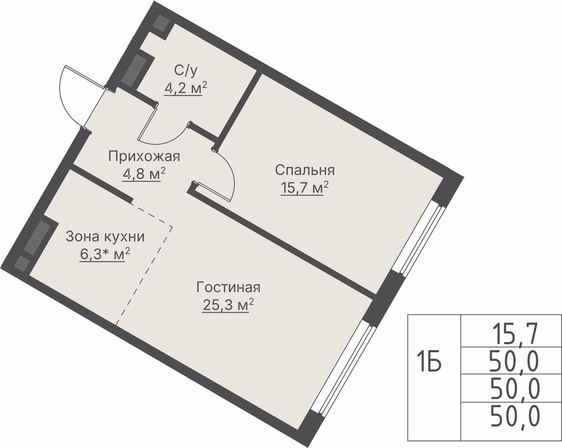 1 к. квартира, ЖК «Никольский» 2 очередь, ул. Белинского, д. 109/5,  кв. К4-4-5, пд.4, эт. 4/27, 50 м², 13 479 000 ₽, 269 580 ₽/м²