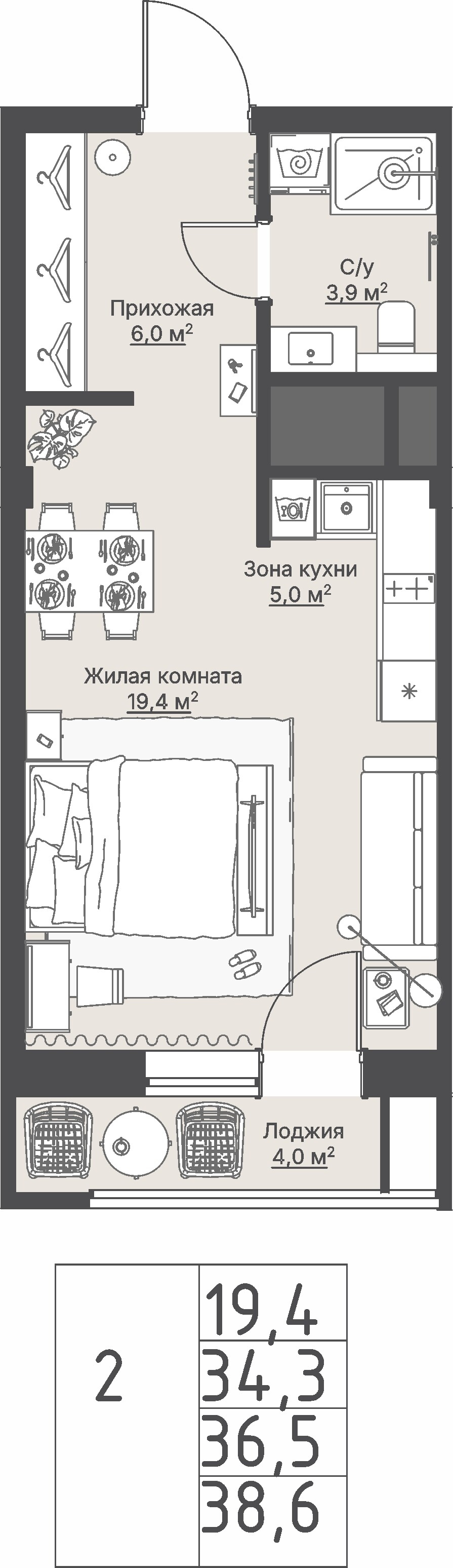 1 к. квартира, «Секция 1.4_Кедровый», ул. Кедровая,  кв. 1-1.1-2-2, пд.1, эт. 2/8, 36,5 м², 9 750 000 ₽, 267 123 ₽/м²