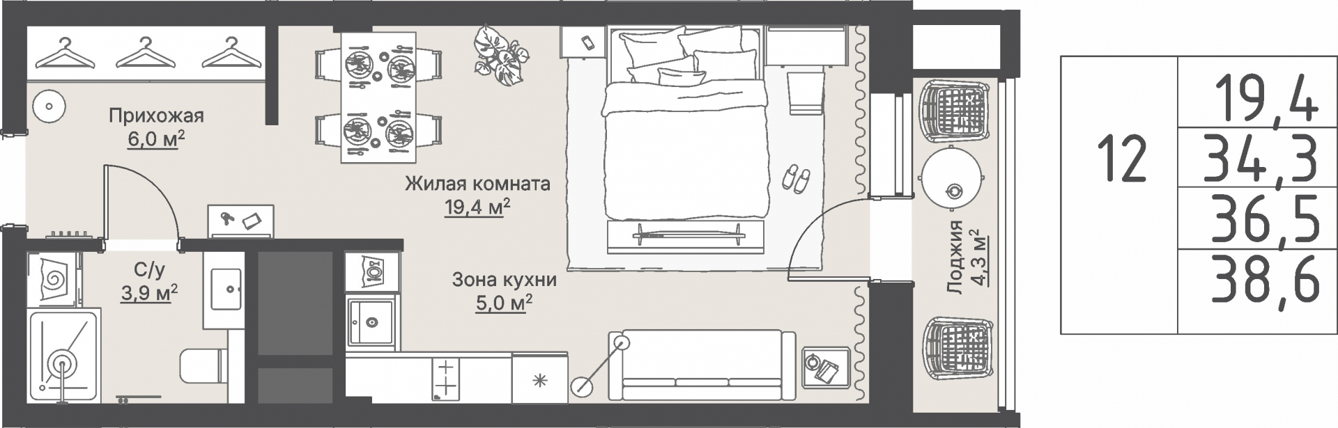 1 к. квартира, ЖК «Кедровый», ул. Кедровая, д. 1,  кв. 1-1.1-5-12, пд.1, эт. 5/8, 36,5 м², 10 750 000 ₽, 294 521 ₽/м²