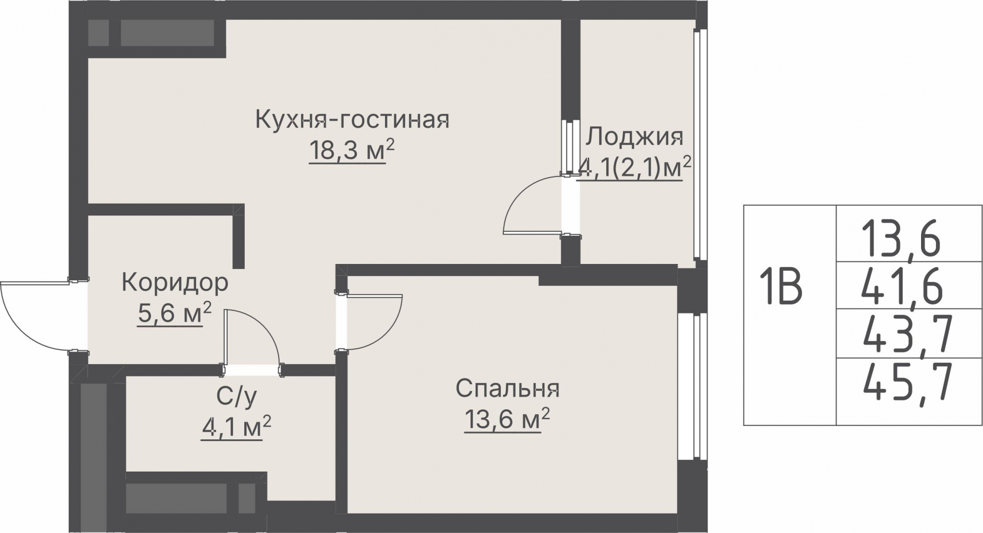 1 к. квартира, ЖК «Нагорный», ул. Токарей, д. 16/2,  кв. №1.9-26-4, пд.9, эт. 26/28, 43,7 м², 13 453 000 ₽, 307 849 ₽/м²