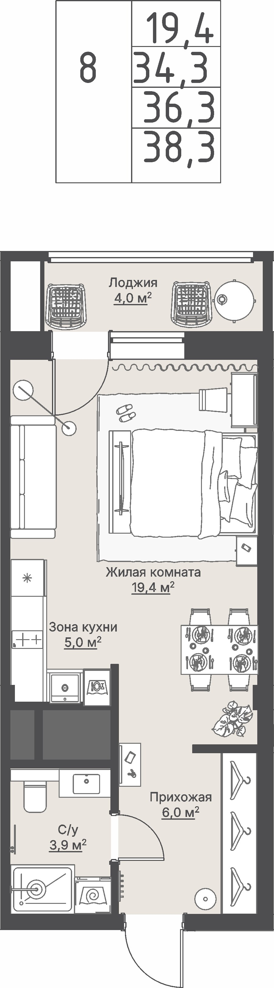 1 к. квартира, «Секция 1.4_Кедровый», ул. Кедровая,  кв. 1-1.1-5-8, пд.1, эт. 5/8, 36,3 м², 9 970 000 ₽, 274 656 ₽/м²