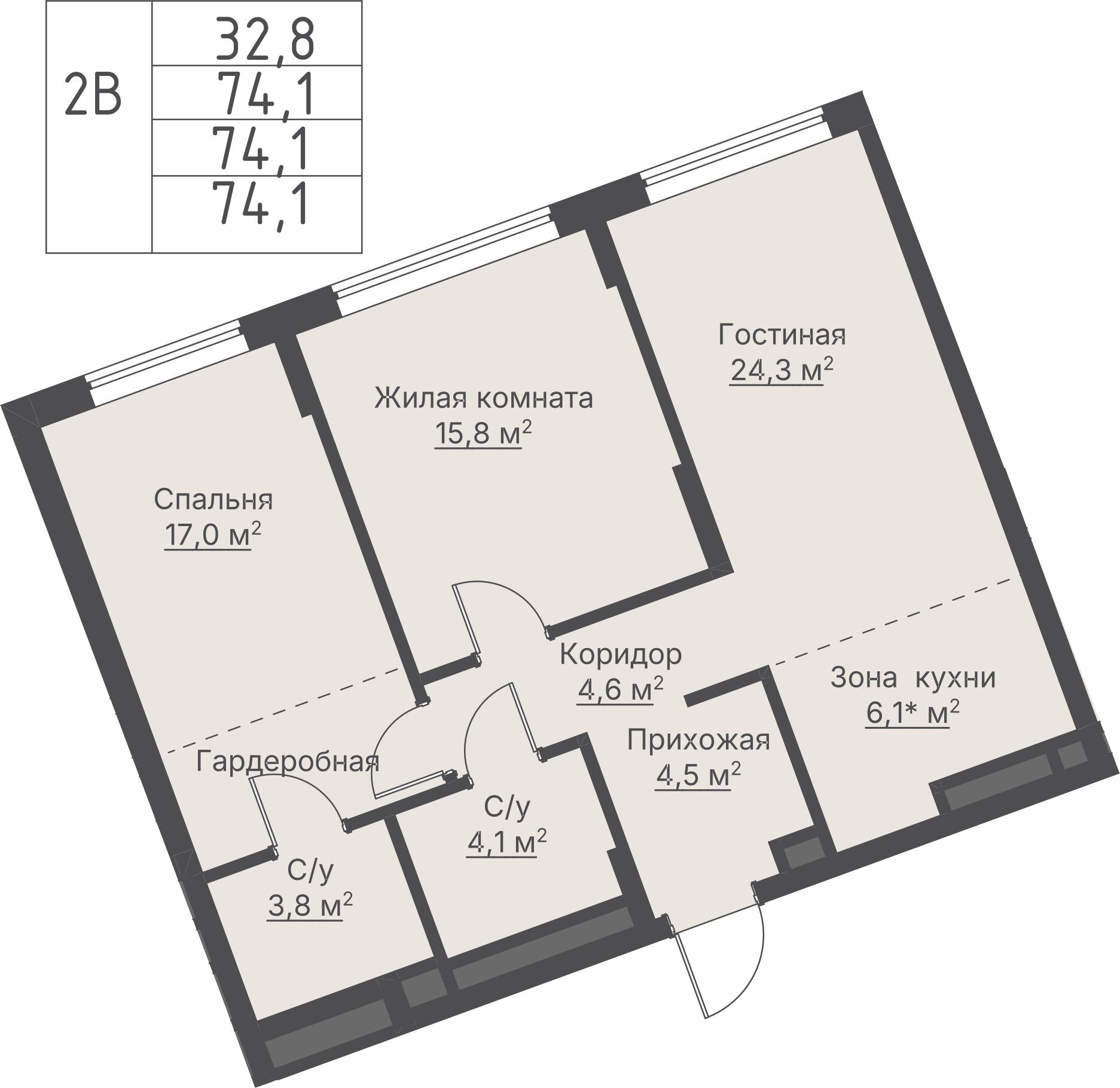 2 к. квартира, ЖК «Никольский» 2 очередь, ул. Белинского, д. 109/5,  кв. К4-8-2, пд.4, эт. 8/27, 74,1 м², 19 166 000 ₽, 258 650 ₽/м²