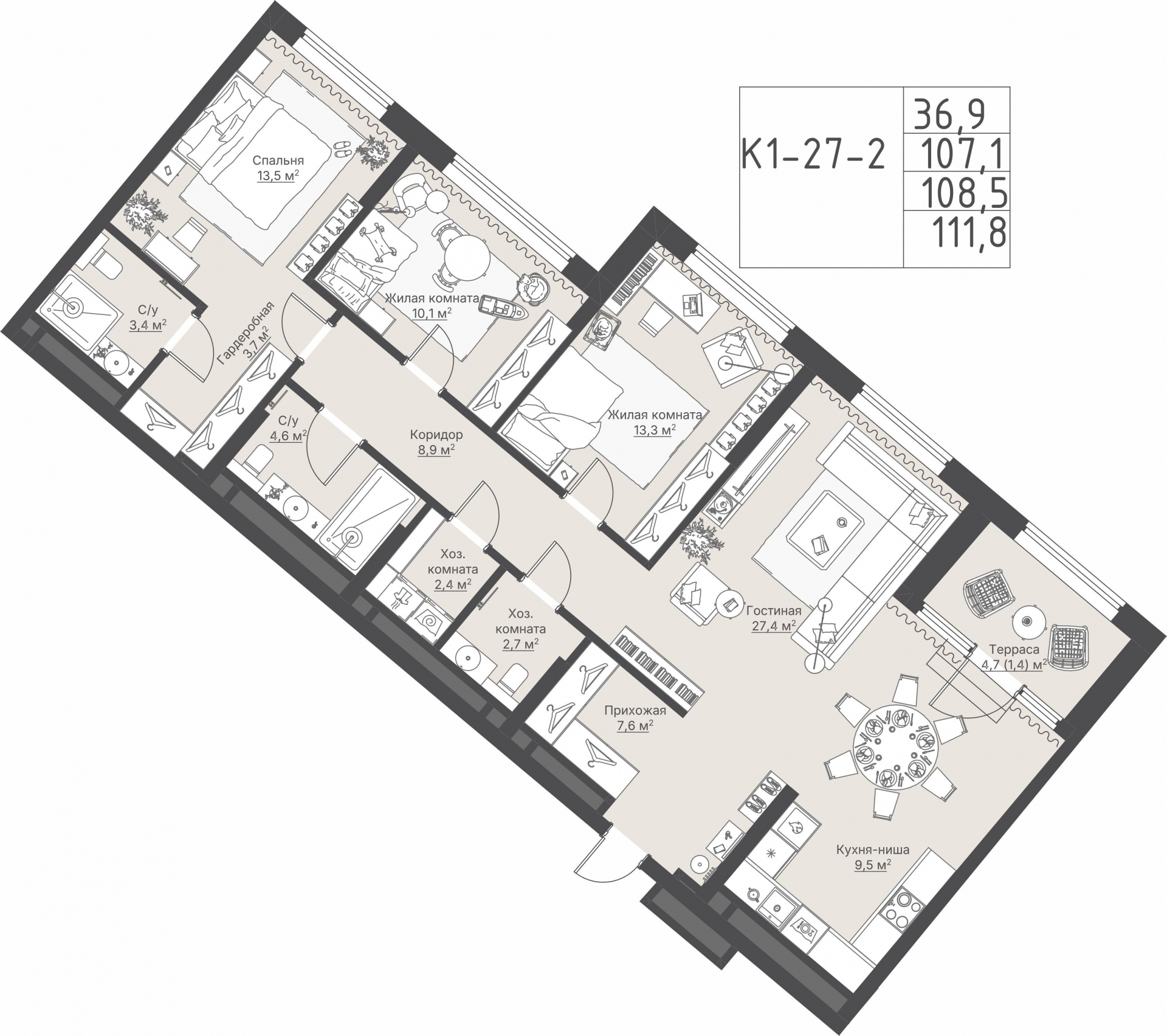 3 к. квартира, ЖК «Никольский» 1 очередь, ул. Белинского, д. 101/2,  кв. К1-27-2, пд.1, эт. 27/28, 108,5 м², 29 787 000 ₽, 274 535 ₽/м²