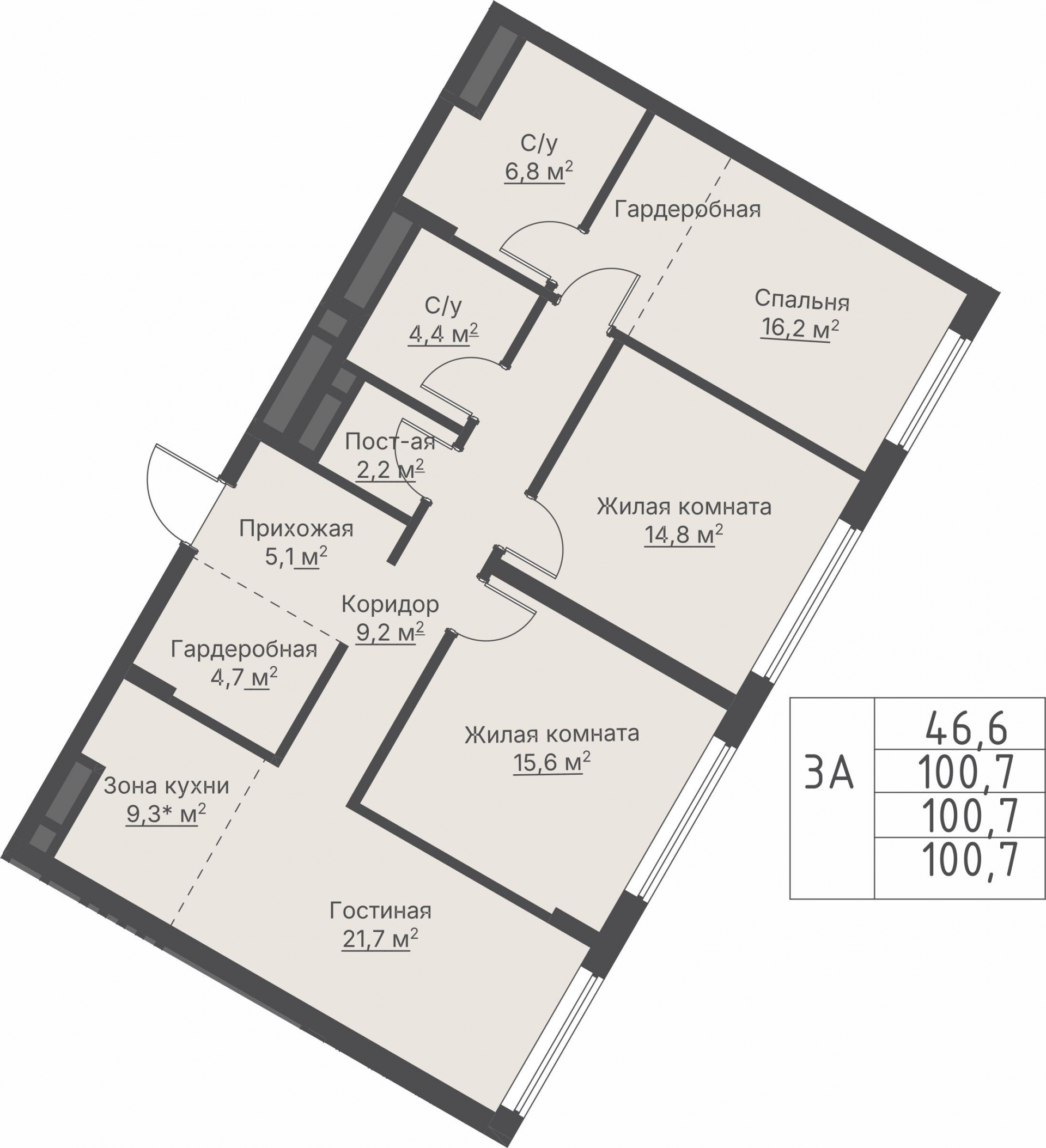 3 к. квартира, ЖК «Никольский» 2 очередь, ул. Белинского, д. 109/5,  кв. К4-4-6, пд.4, эт. 4/27, 100,7 м², 21 946 000 ₽, 217 934 ₽/м²